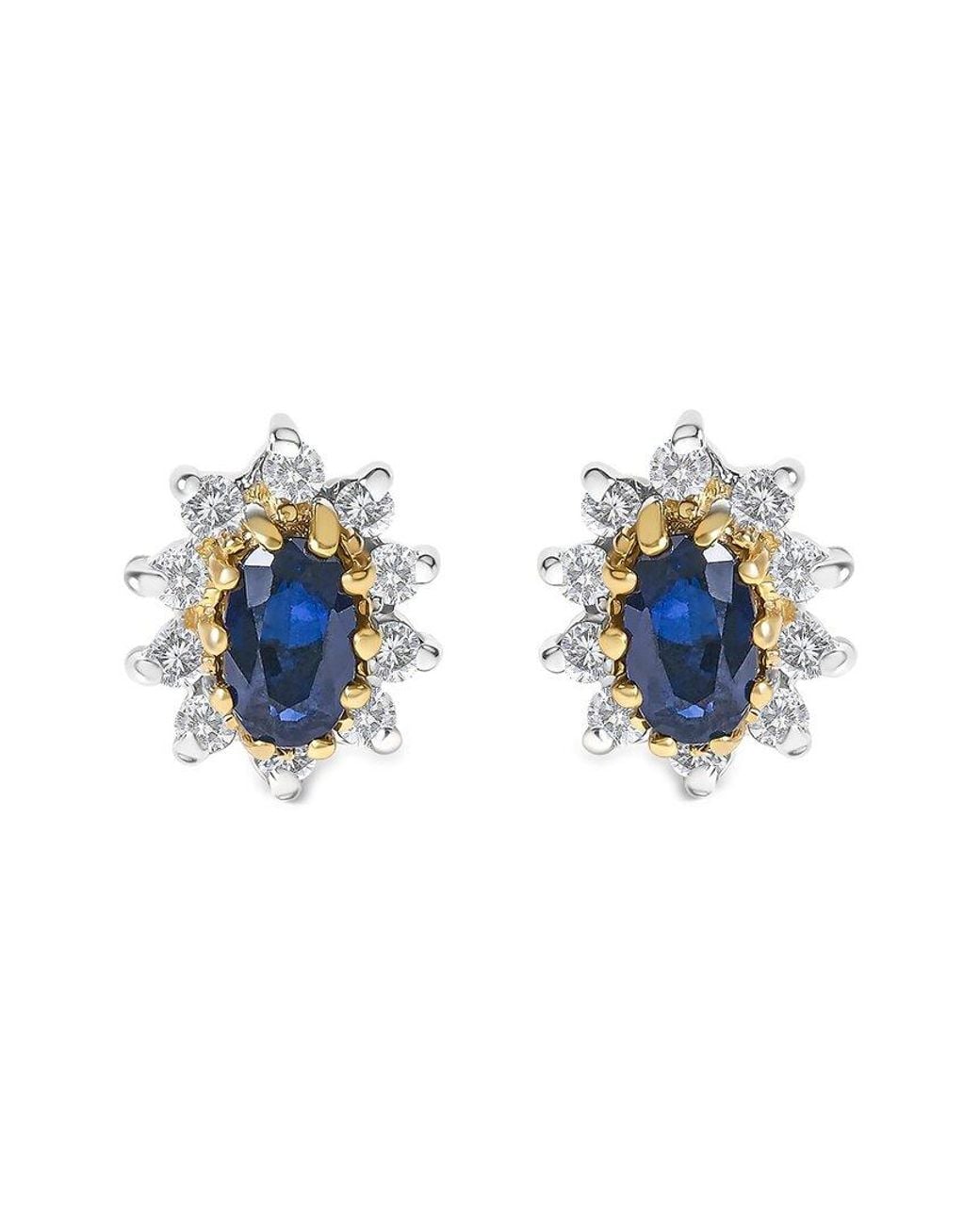 Haus of Brilliance Blue Colorful Gemstones 14K 0.99 Ct. Tw. Diamond & Sapphire Stud Earrings