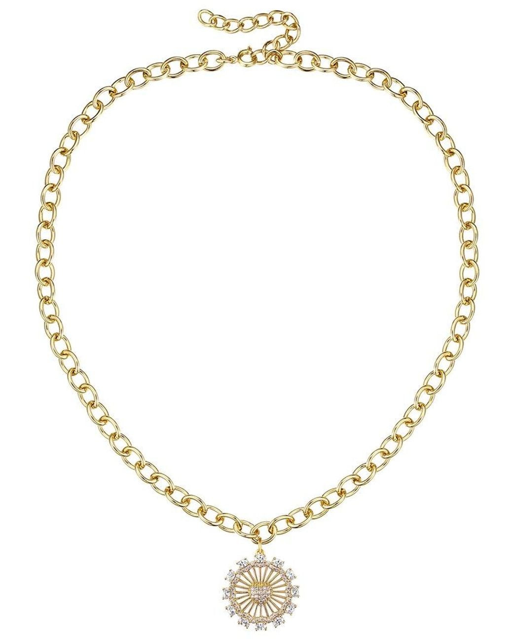 Rachel Glauber Metallic 14k Plated Cz Sunshine Flower Necklace
