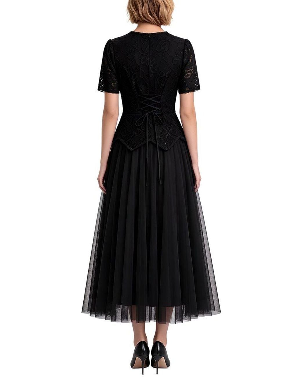 Linda Charm Black Short Sleeve Midi Dress