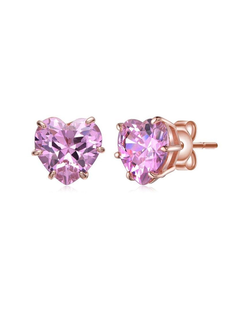 Rachel Glauber Pink 18K Rose Plated Cz Stud Earrings