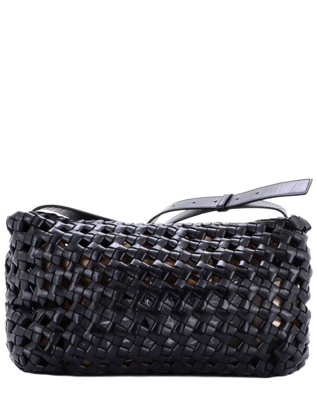 Bottega Veneta Black Intrecciato Leather Window Flap Bag Knotted (Authentic Pre-Loved)