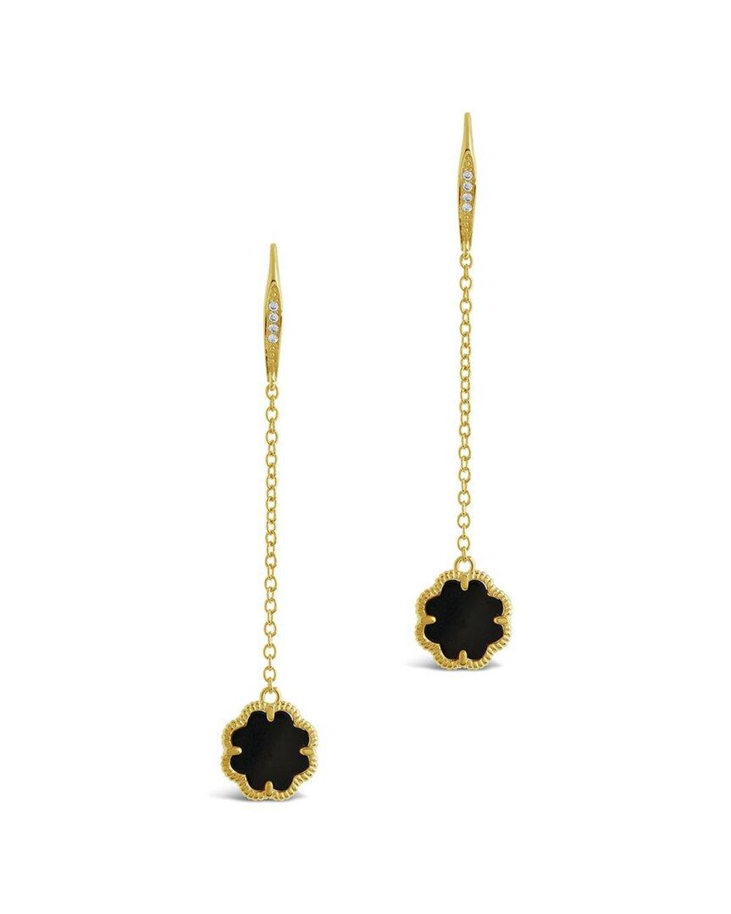 Sterling Forever Multicolor 14k Plated Black Onyx Long Drop Earrings