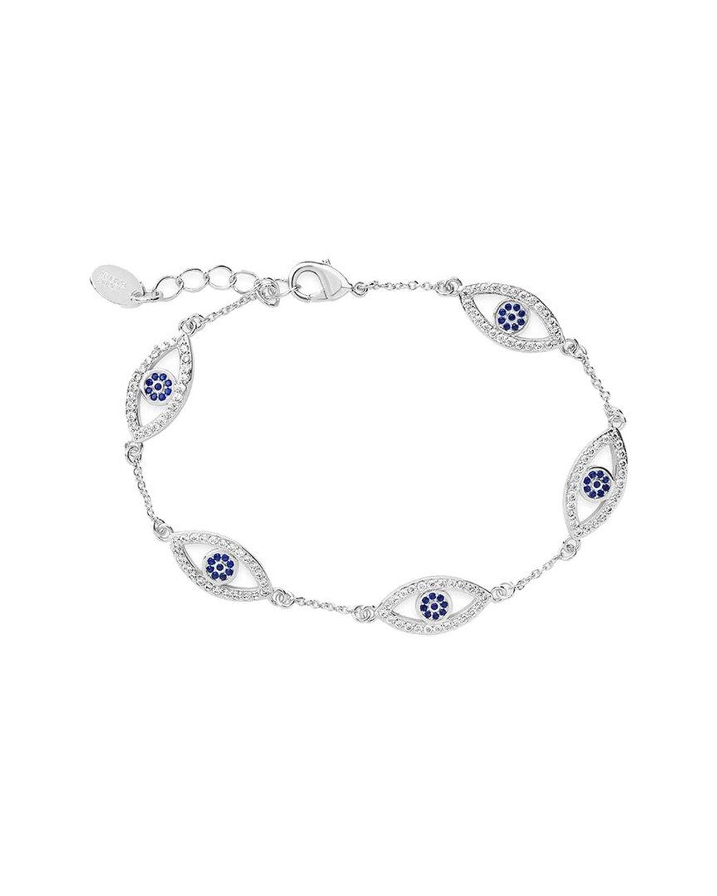 Sterling Forever Multicolor Rhodium Plated Cz Evil Eye Bracelet
