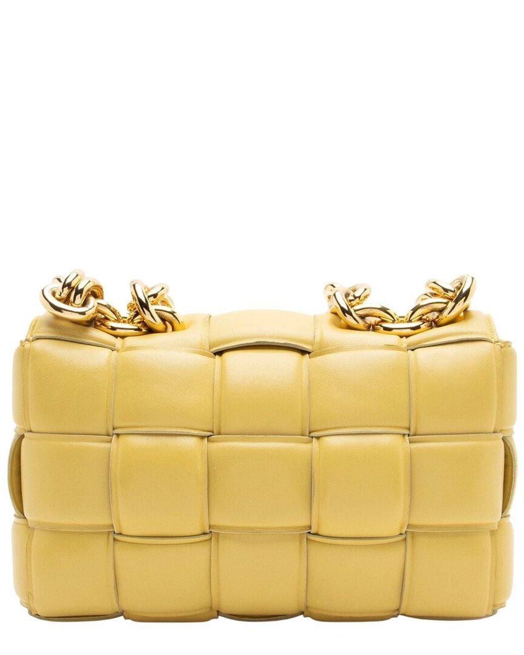 Bottega Veneta Yellow Lambskin Leather Cassette Chain Maxi Shoulder Bag (Authentic Pre-Loved)