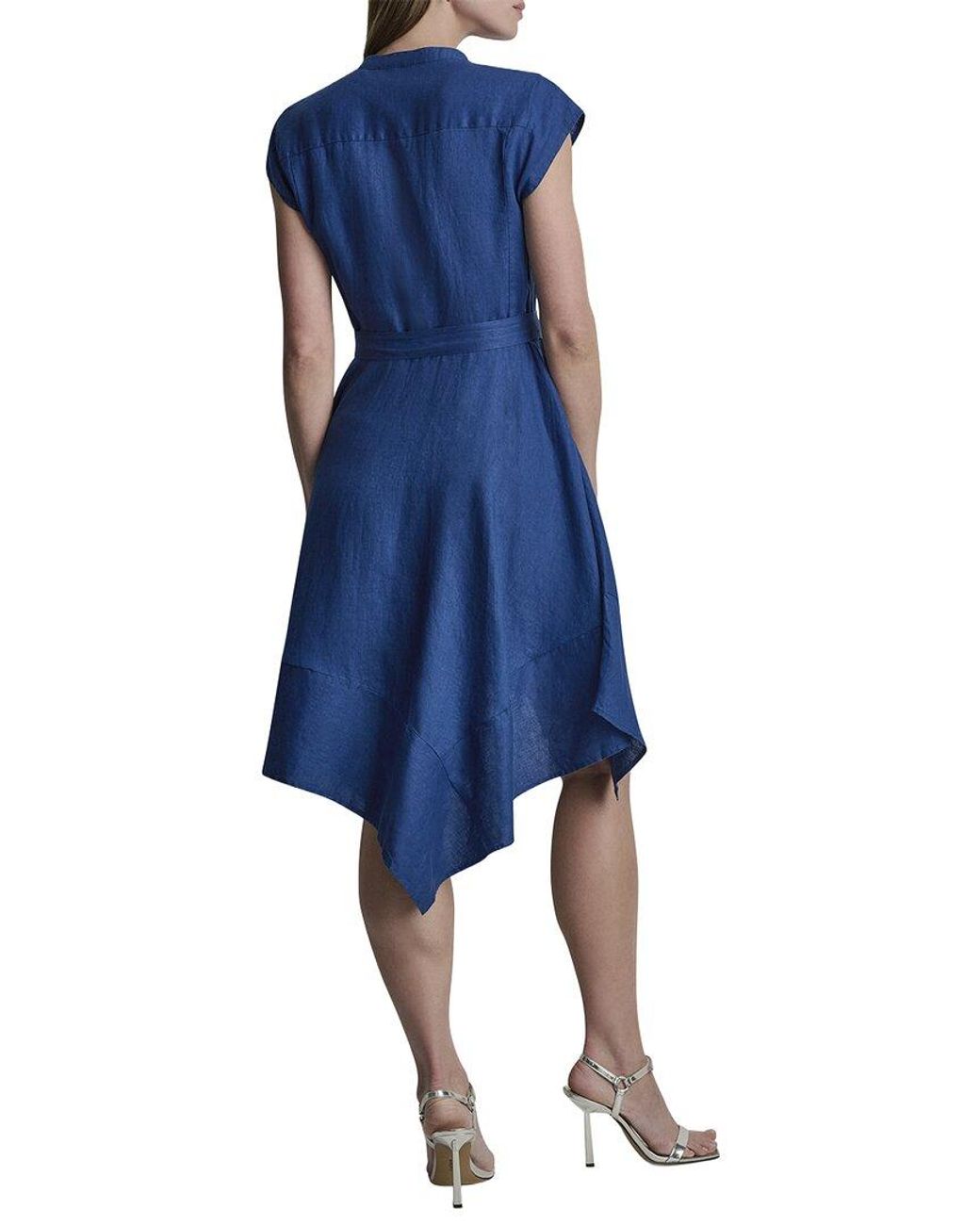 DKNY Blue Cap Sleeve Linen Top