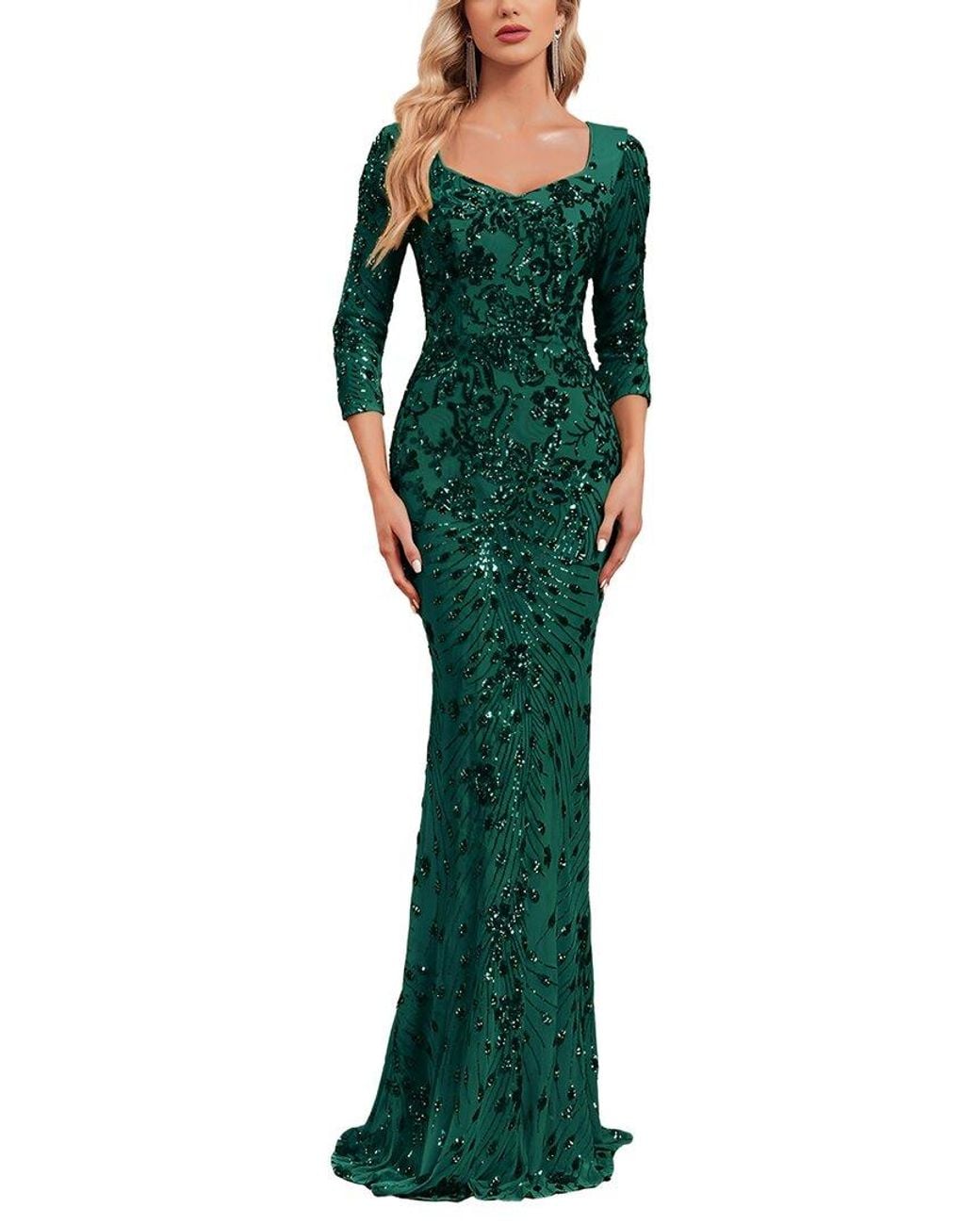 Vincent Green Embroidered Maxi Dress