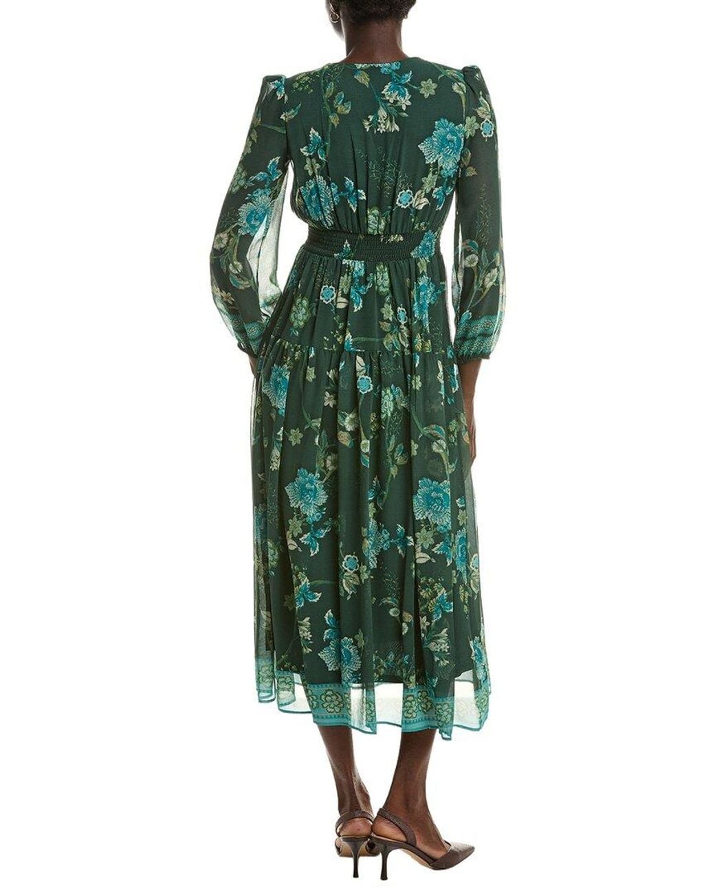 Maison Tara Green Long Sleeve Midi Dress