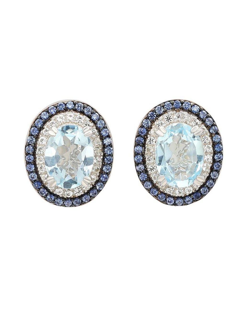 Suzy Levian Blue Silver 0.02 Ct. Tw. Diamond & Gemstone Earrings