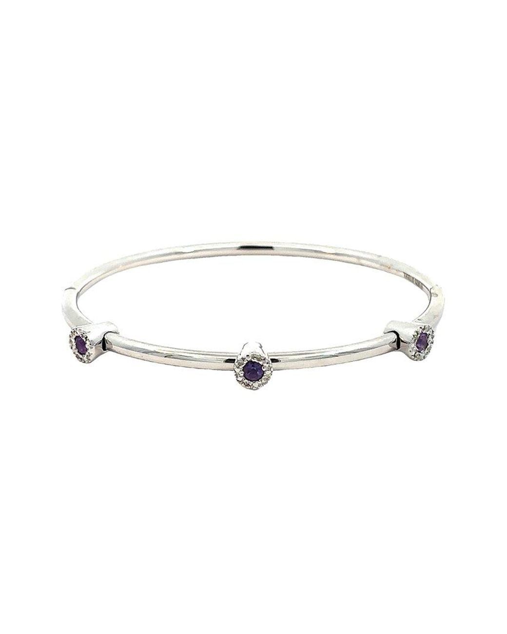 Gemstones Multicolor Stackable & Stainless Steel 0.35 Ct. Tw. Diamond & Amethyst Bangle Bracelet