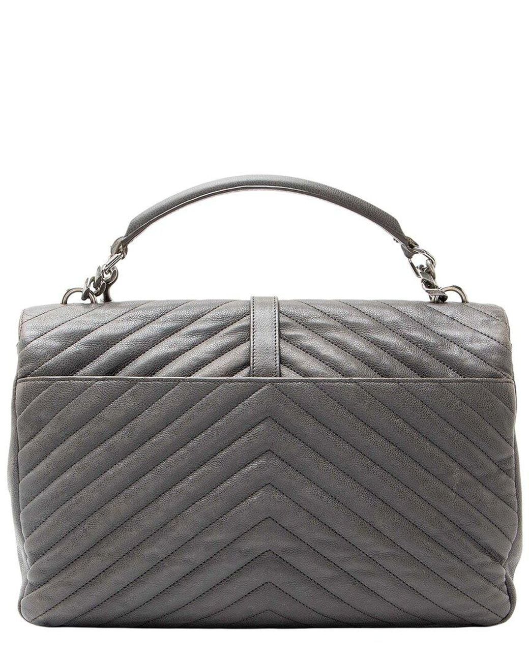 Saint Laurent Gray Grey Matelasse Calfskin Monogram College Large Shoulder Bag (authentic Pre-loved)