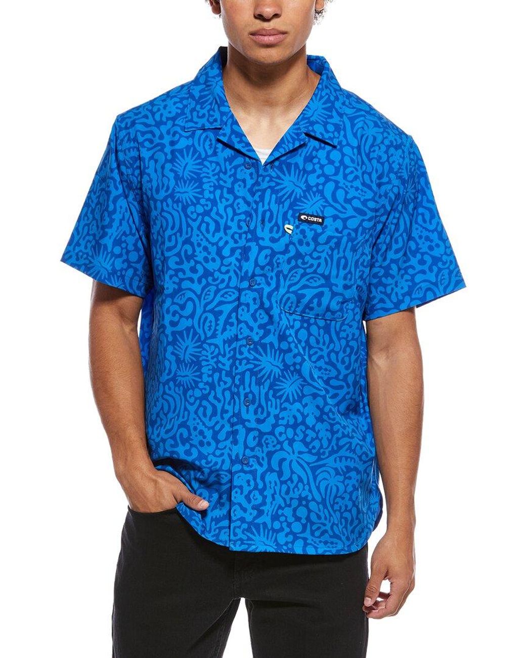 COSTA APPAREL Blue Camp Tech Woven Printed Shirt for men