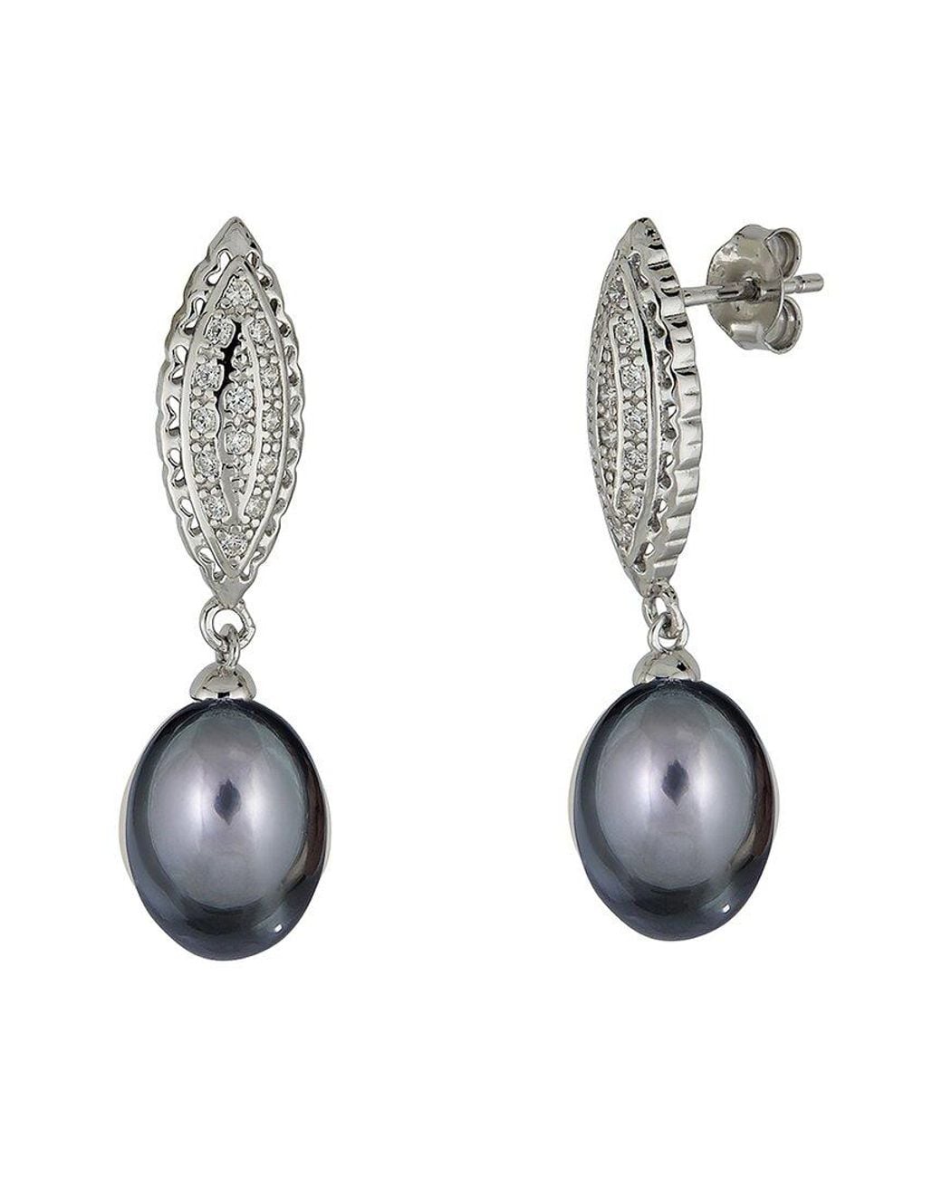 Belpearl White 9-10Mm Pearl Cz Dangle Earrings