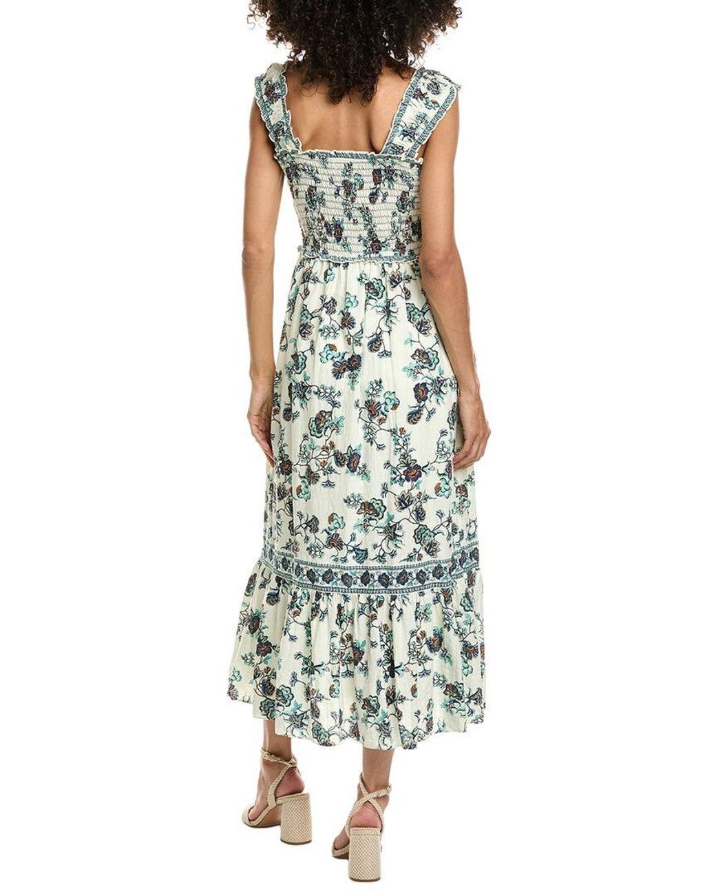 Max Studio Green Smocked Bodice Midi Dress