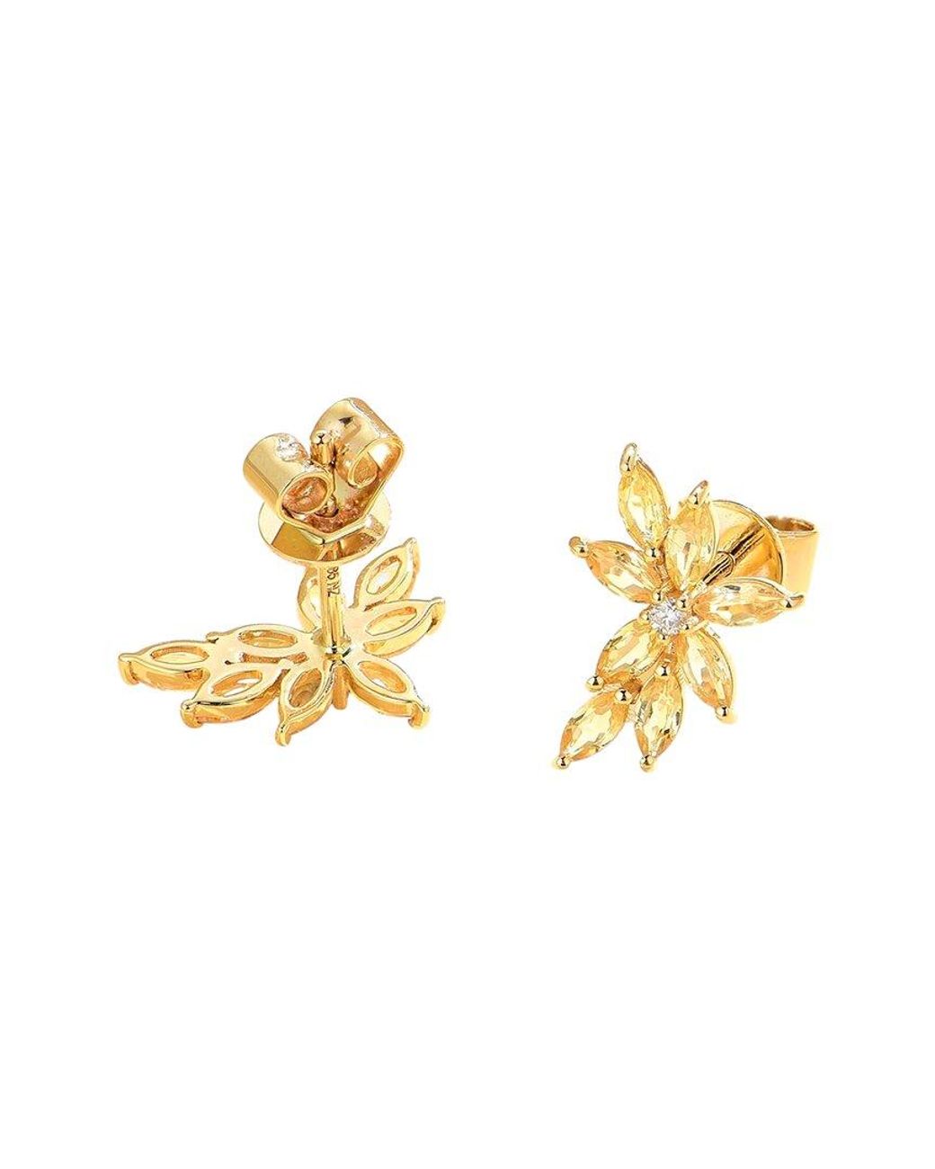 Nina Zhou Jewelry Metallic 14K 1.64 Ct. Tw. Diamond & Sapphire Cluster Earrings