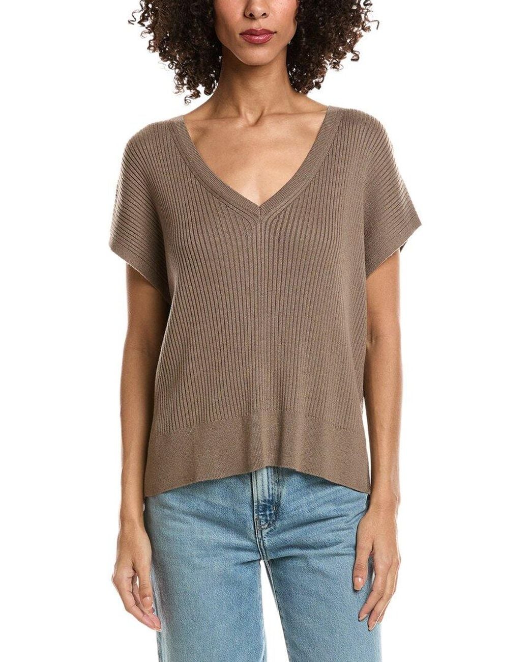 Splendid Brown Georgie V-Neck Cashmere-Blend Sweater