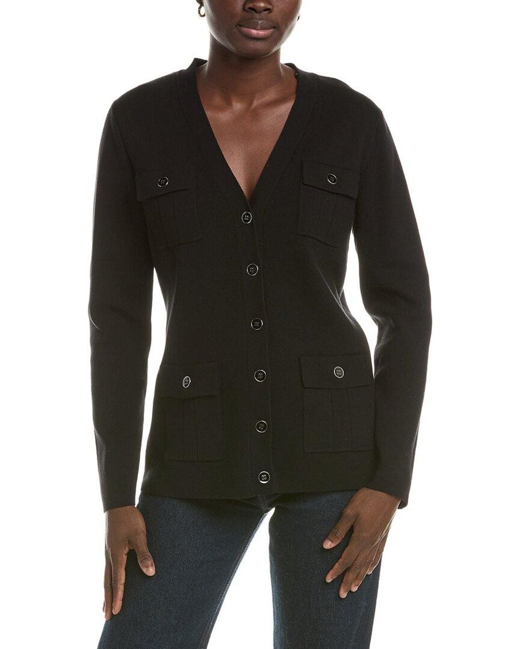 Anne Klein Black Four Pocket Cardigan