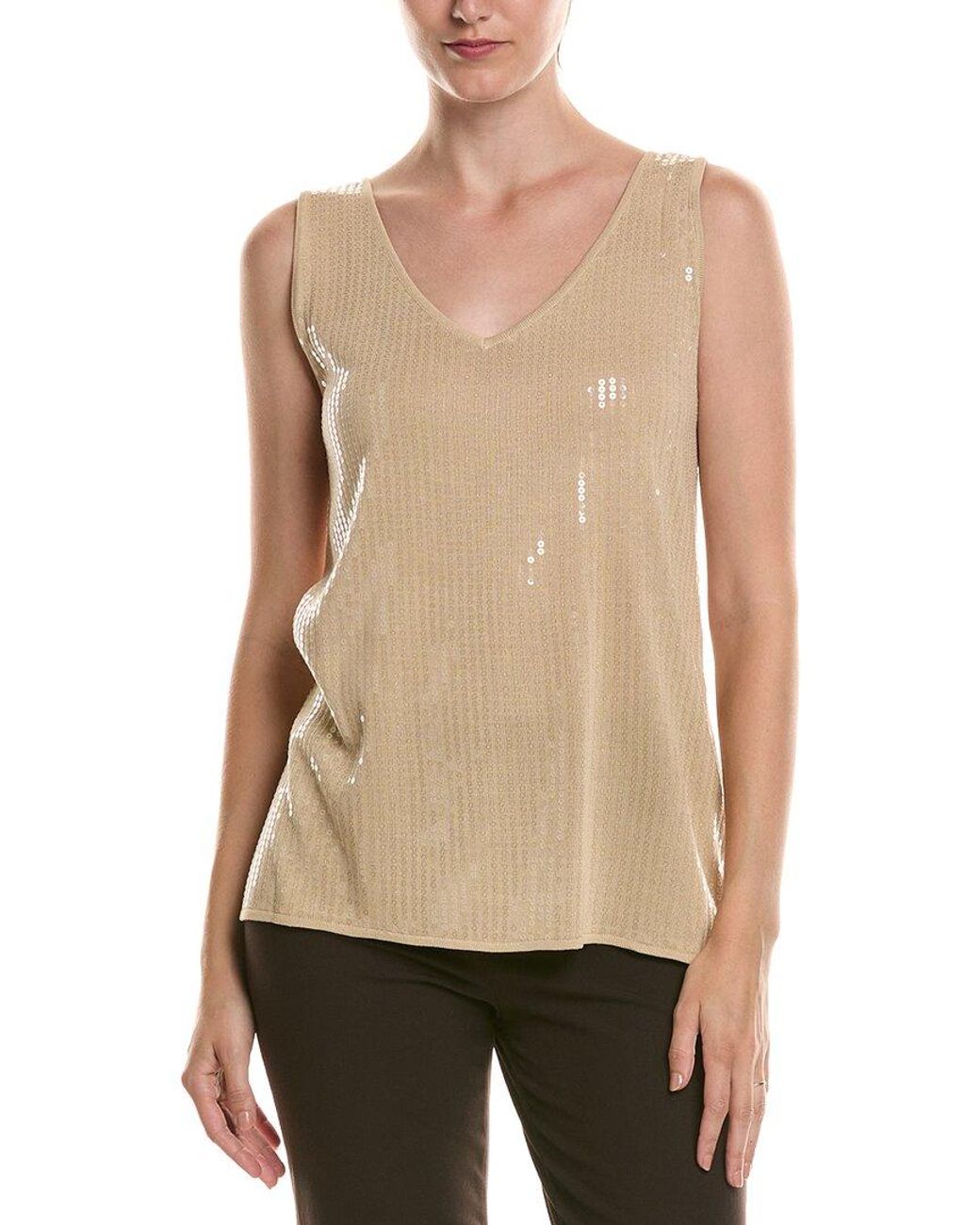 Anne Klein Natural Sequins V-Neck Tank