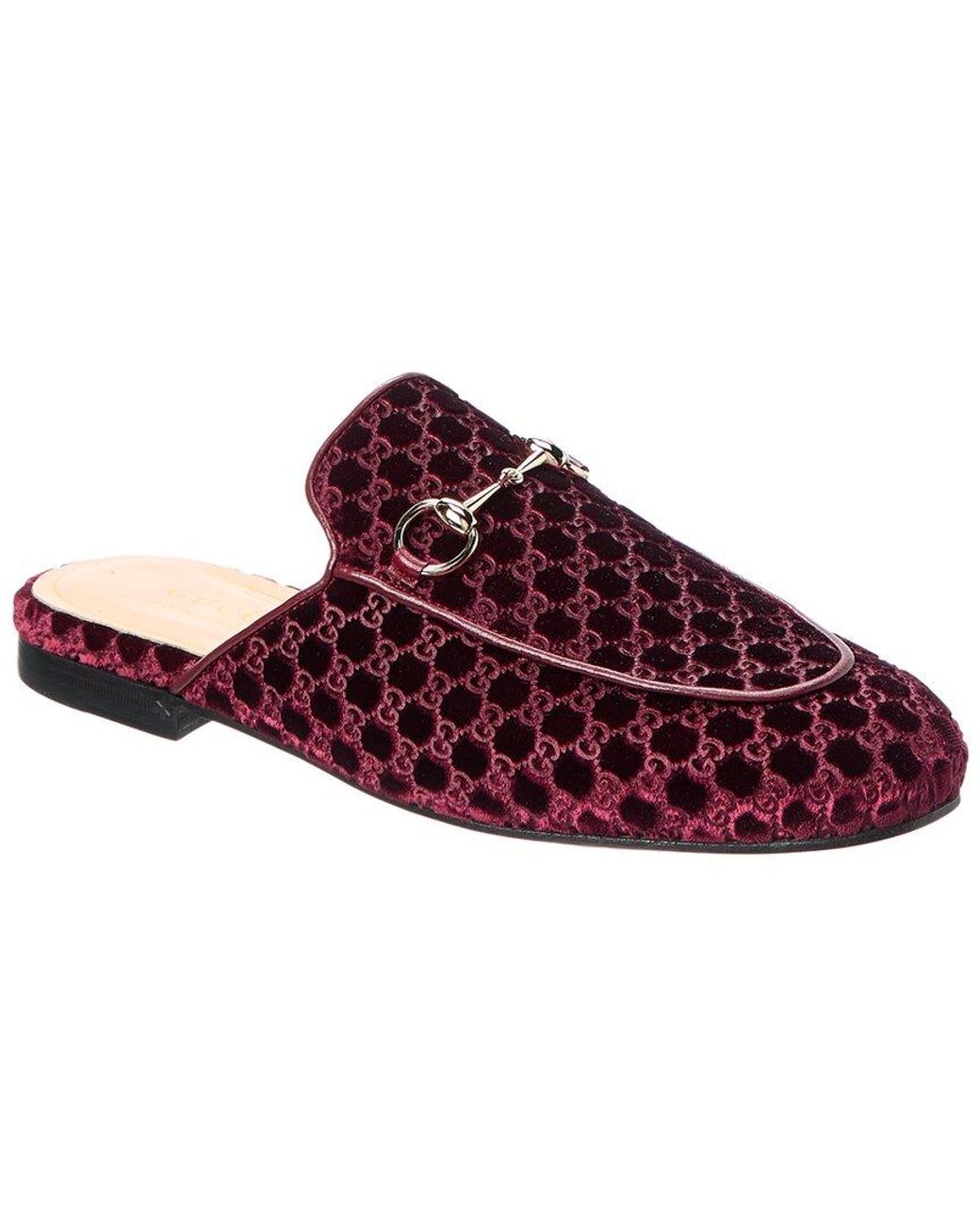 Gucci Red Princetown Gg Velvet Mule