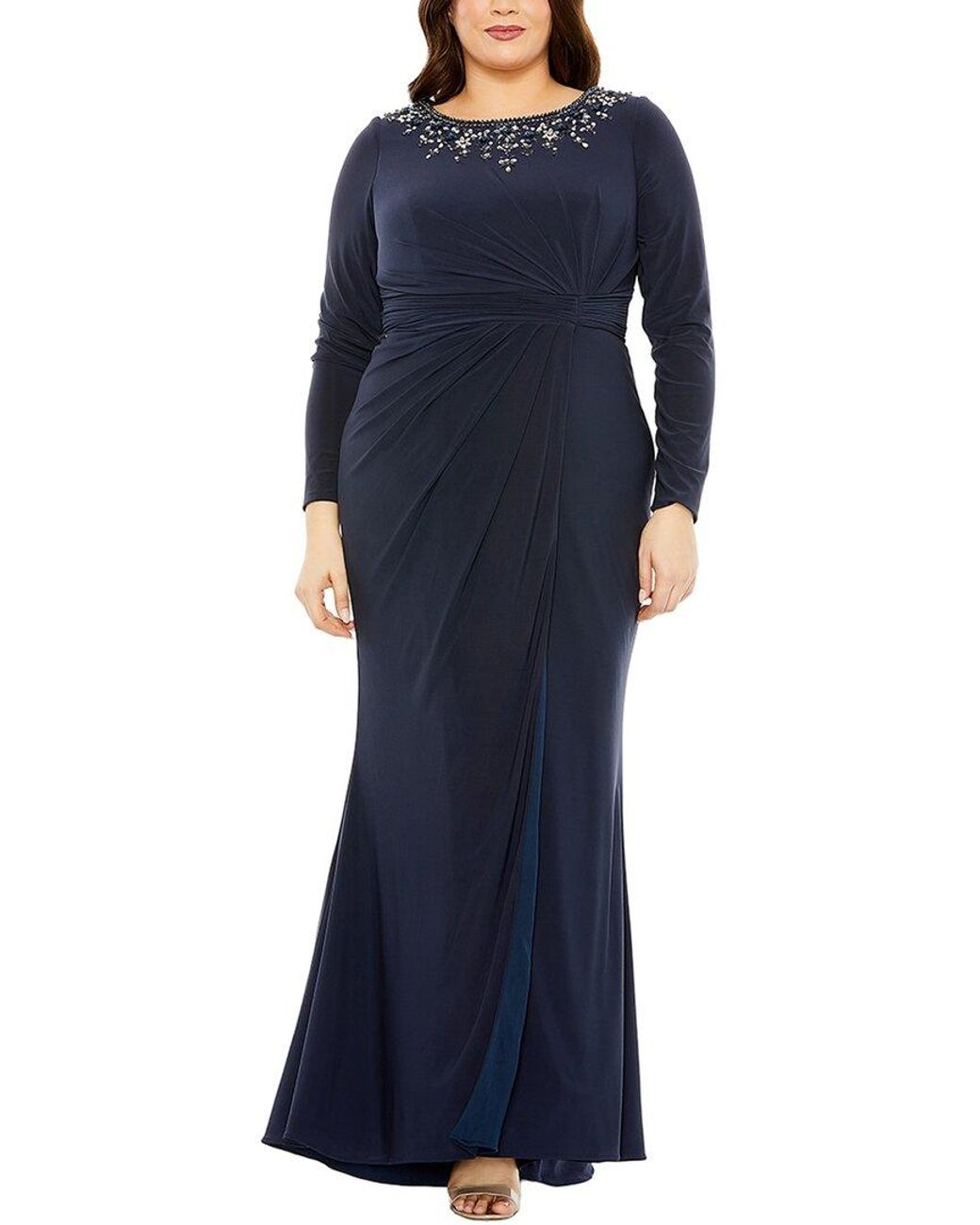 Mac Duggal Blue Plus Embellished Neckline Jersey Gown