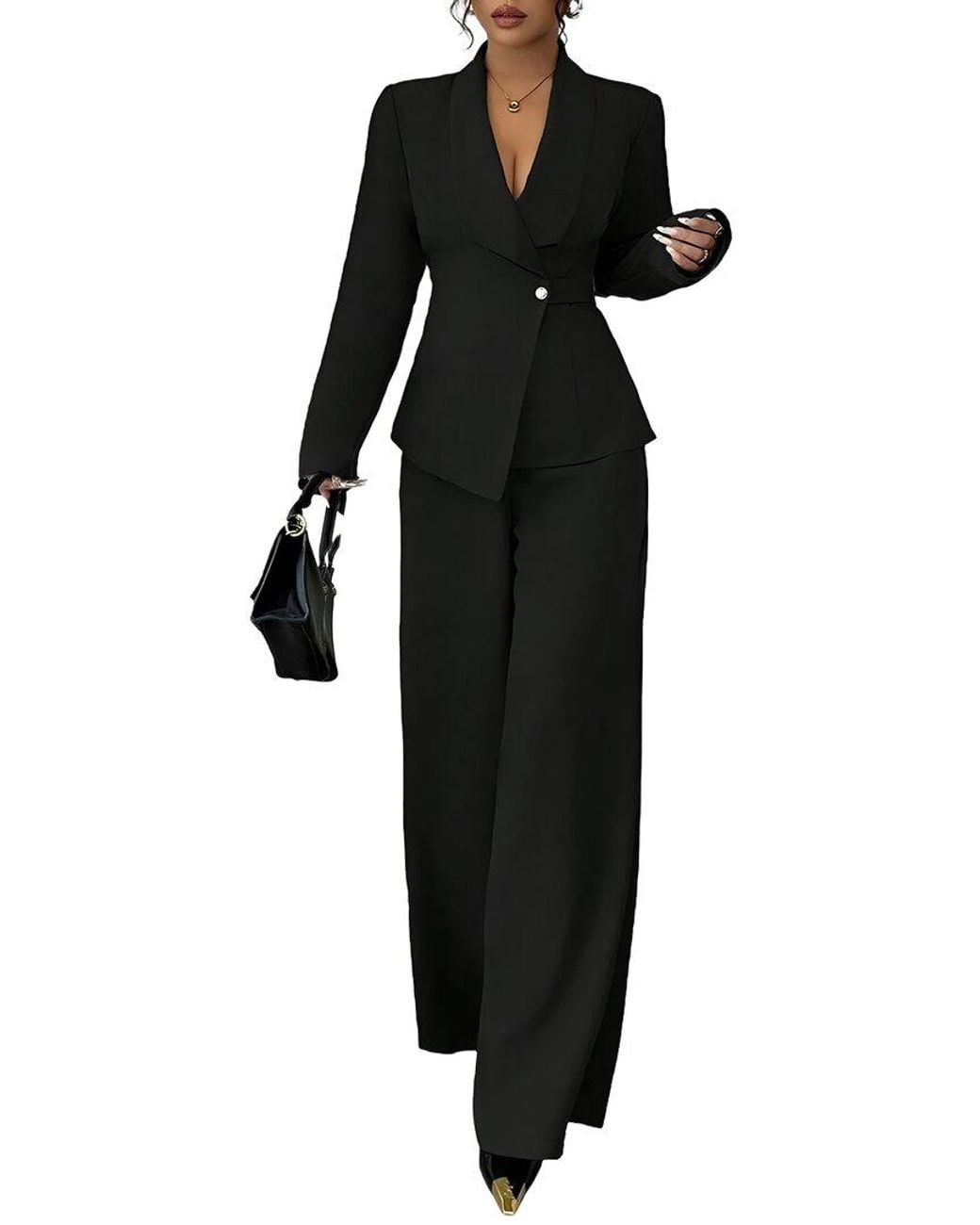 Amanda Royal Black 2Pc Blazer & Pant Set