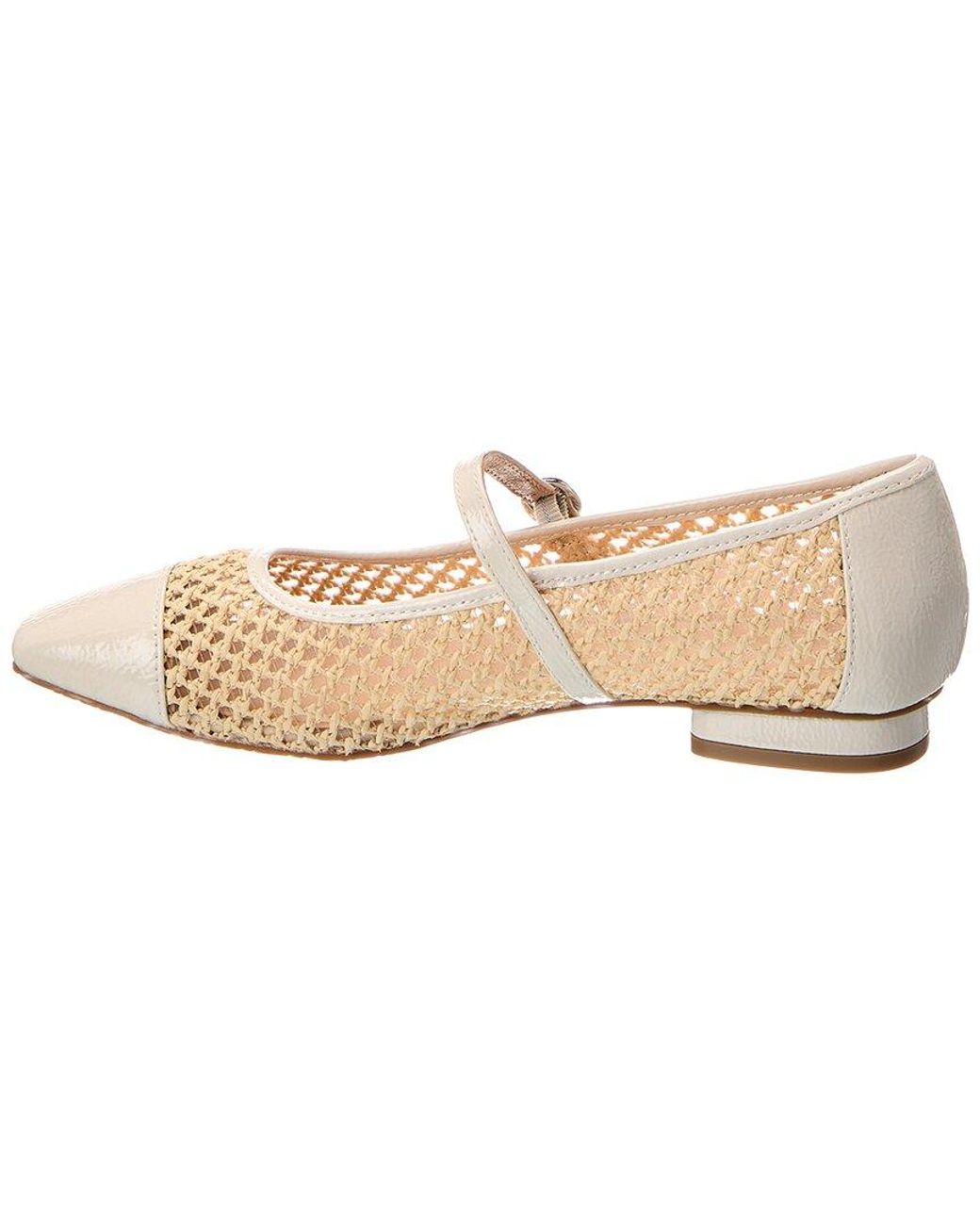 Donald J Pliner White Ditzy Raffia & Patent Flat