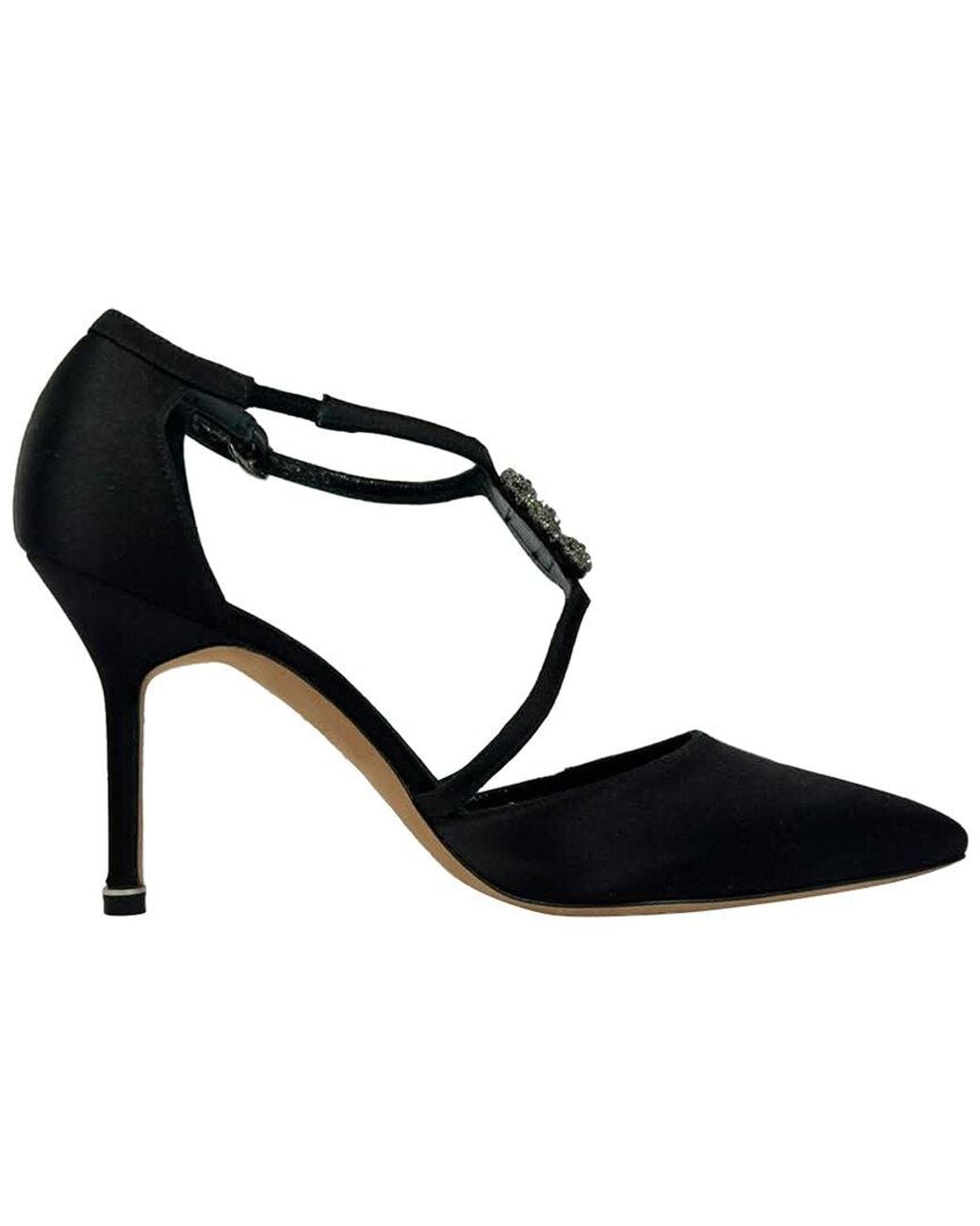 Manolo Blahnik Black Satin Seneca Crystal-Embellished Pump (Authentic Pre- Loved)