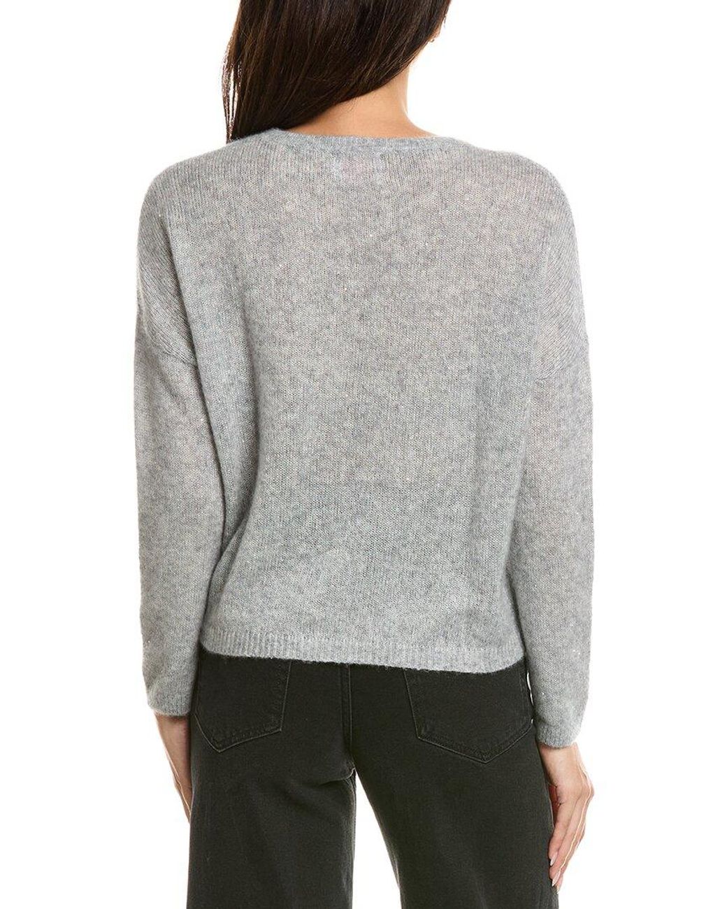Brodie Cashmere Gray Estelle Sparkle Crewneck 100% Cashmere Sweater