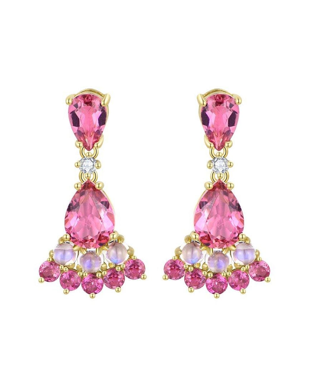 Nina Zhou Jewelry Pink 14K 2.74 Ct. Tw. Diamond & Tourmaline Moonstone Drop Earrings