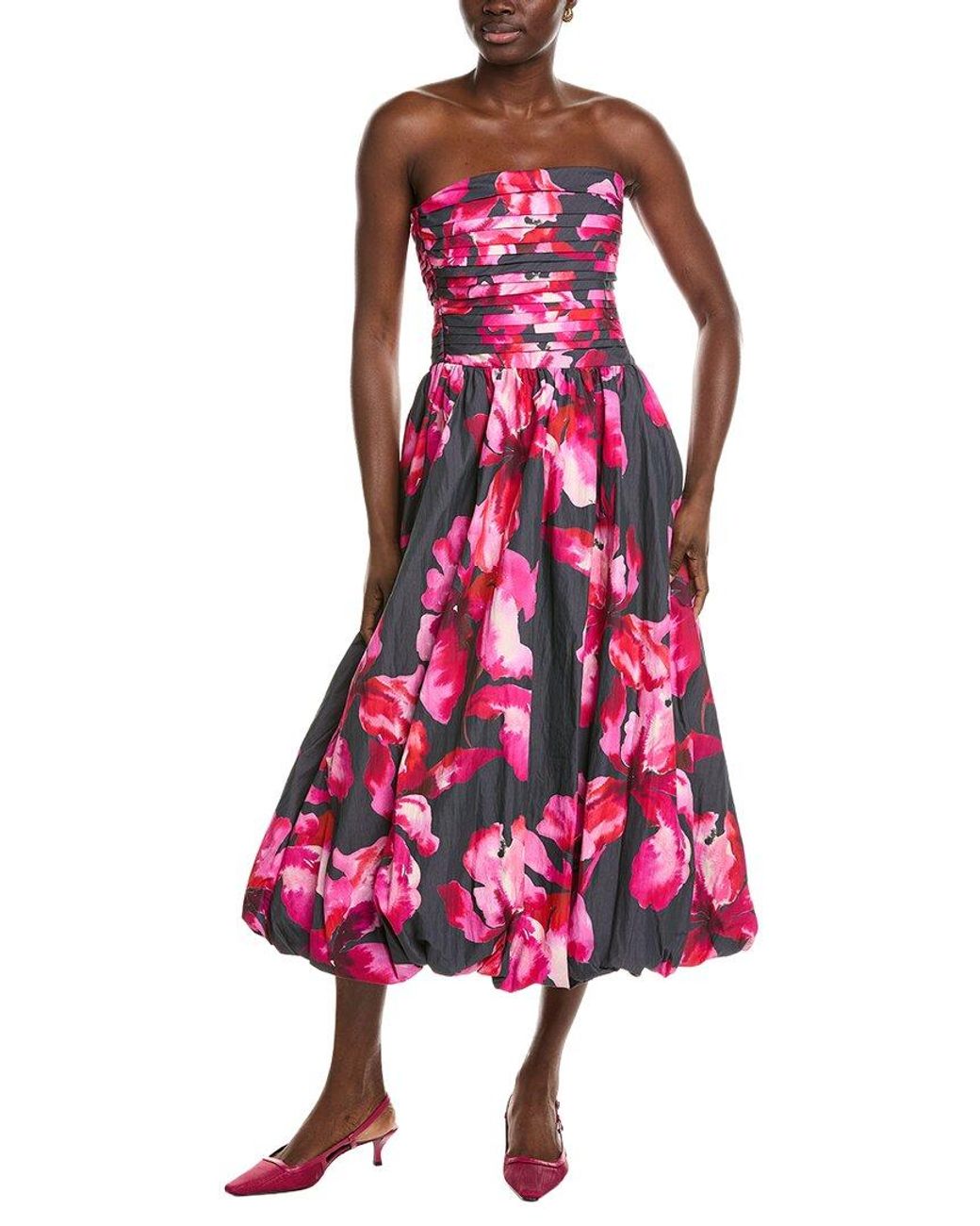 AMUR Red Helena Bubble Midi Dress