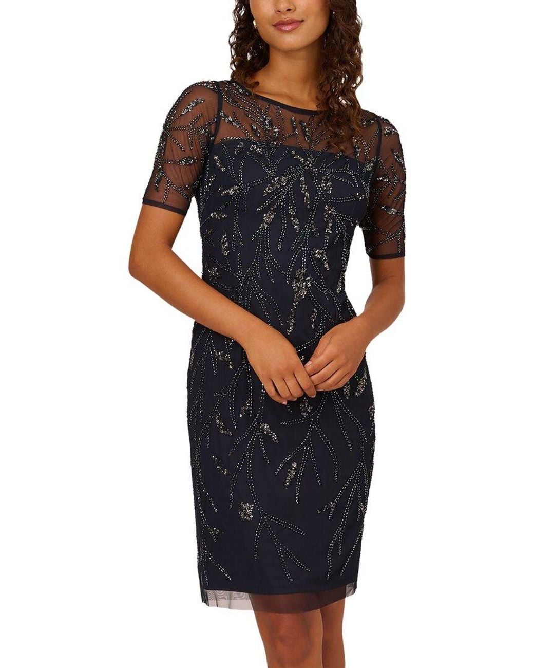 Adrianna Papell Blue Short Sleeve Mini Dress