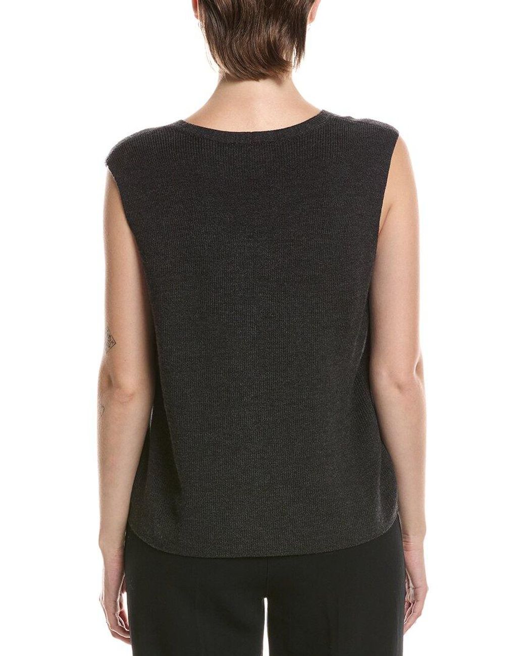 Eileen Fisher Black Wool V-Neck Vest
