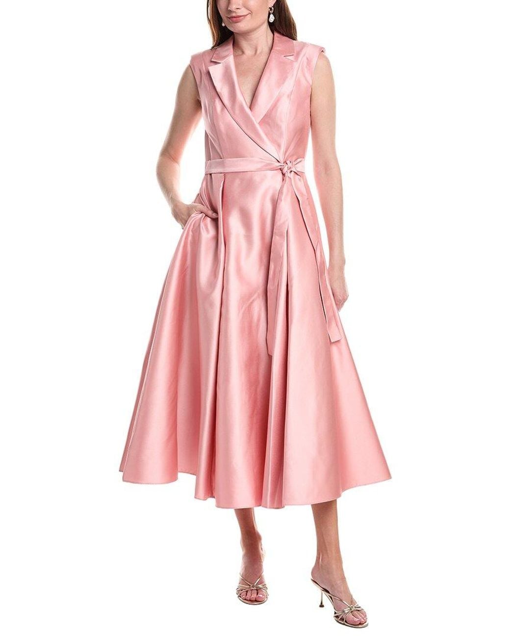 Adrianna Papell Pink Lapel Mikado Midi Dress