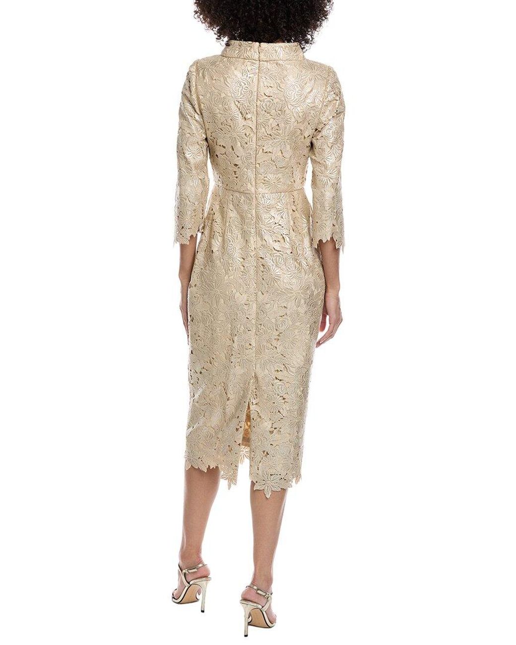 Badgley Mischka Natural Floral Embroidered Midi Dress