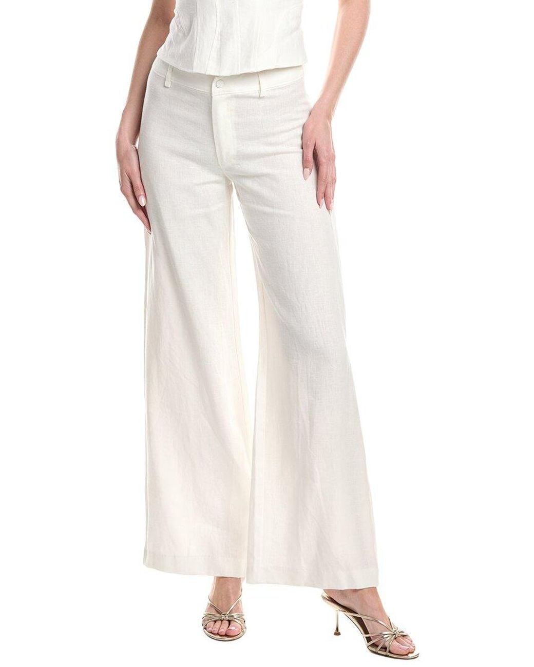 Bardot White Serafina Linen Mid Rise Pant