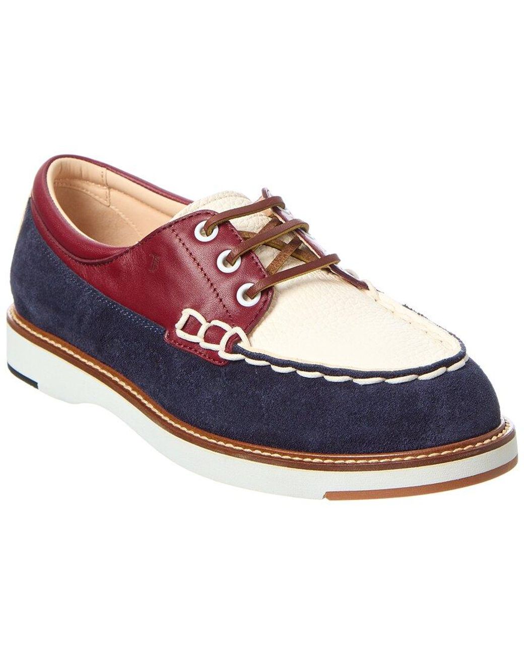 Tod's Blue Leather & Suede Boat Shoe