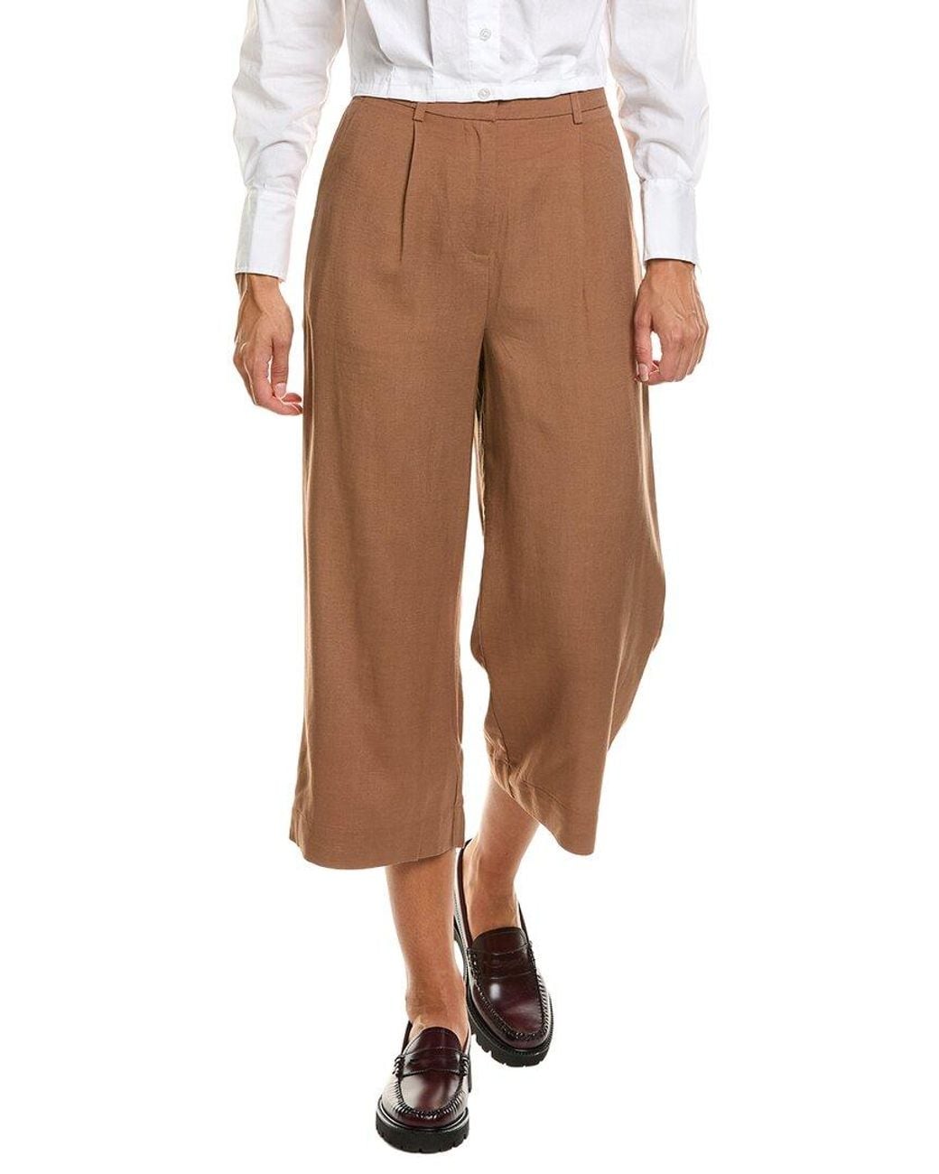 CELESTINE SEI Brown Linen-Blend Pant