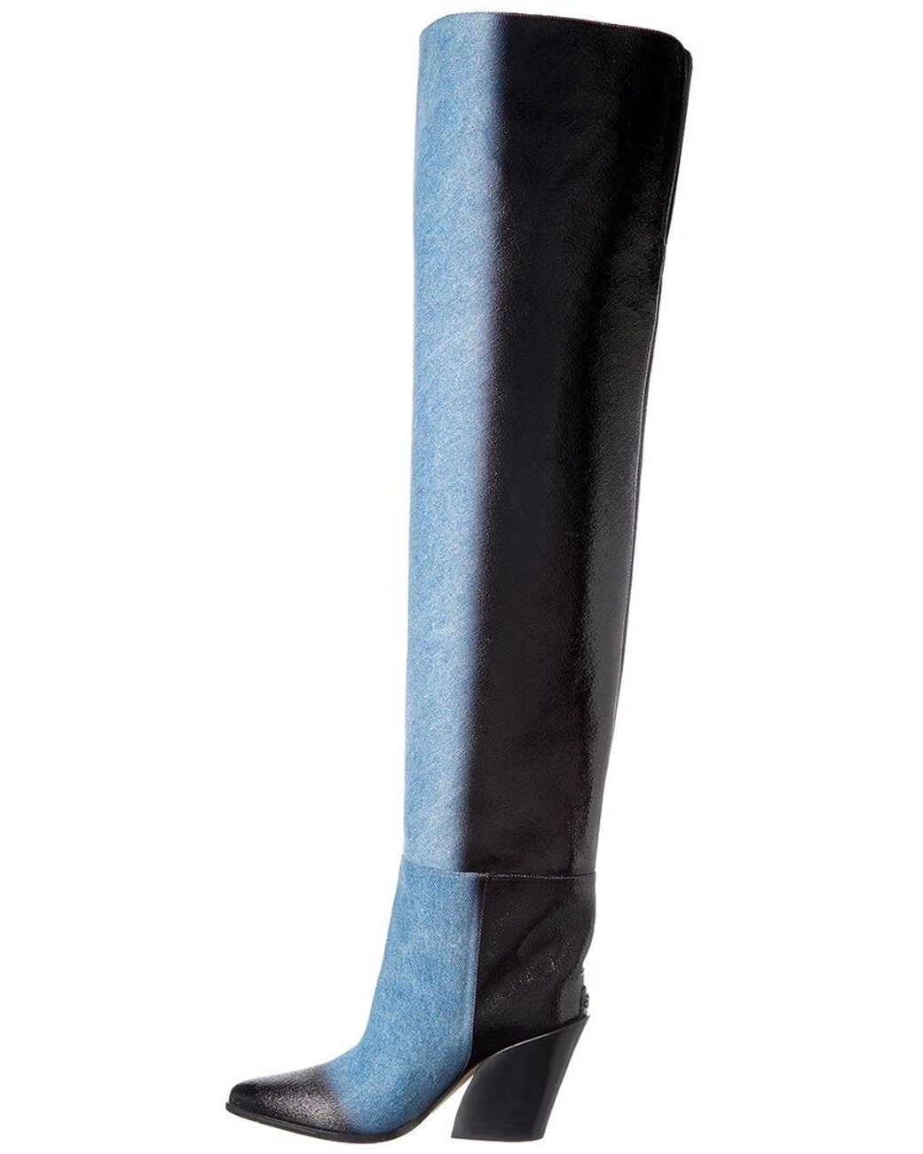 Jimmy Choo Blue Maceo 85 Denim & Leather Over-The-Knee Boot