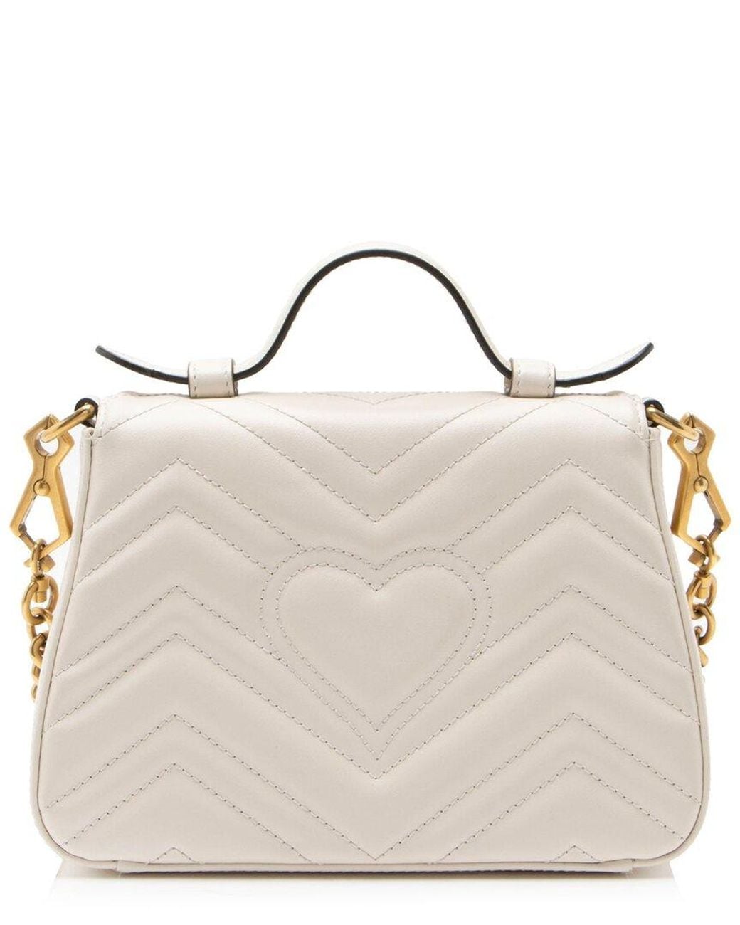 Gucci Natural Matelasse Leather Gg Marmont Mini Top Handle Bag (Authentic Pre- Loved)