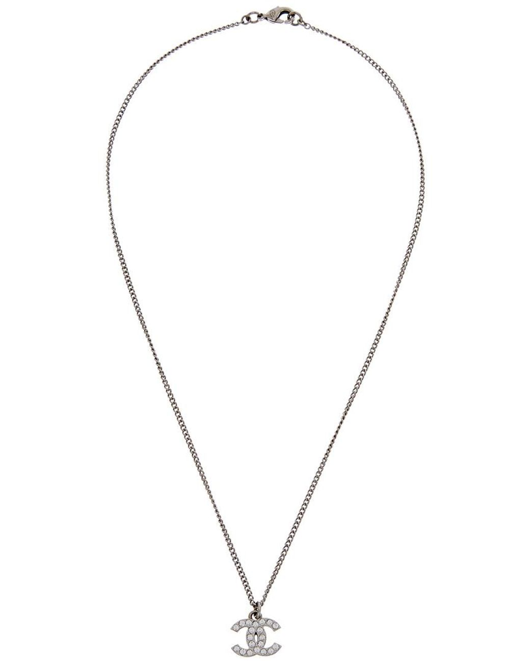 Chanel Cc Crystal Silver Tone Pendant 