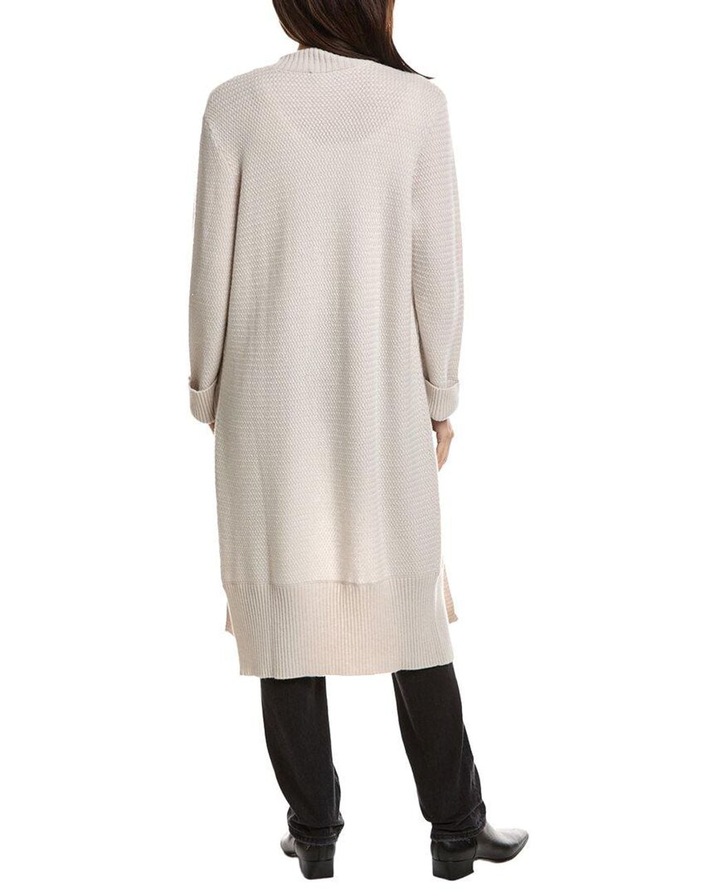 Forte White Textured 100% Cashmere Duster Cardigan