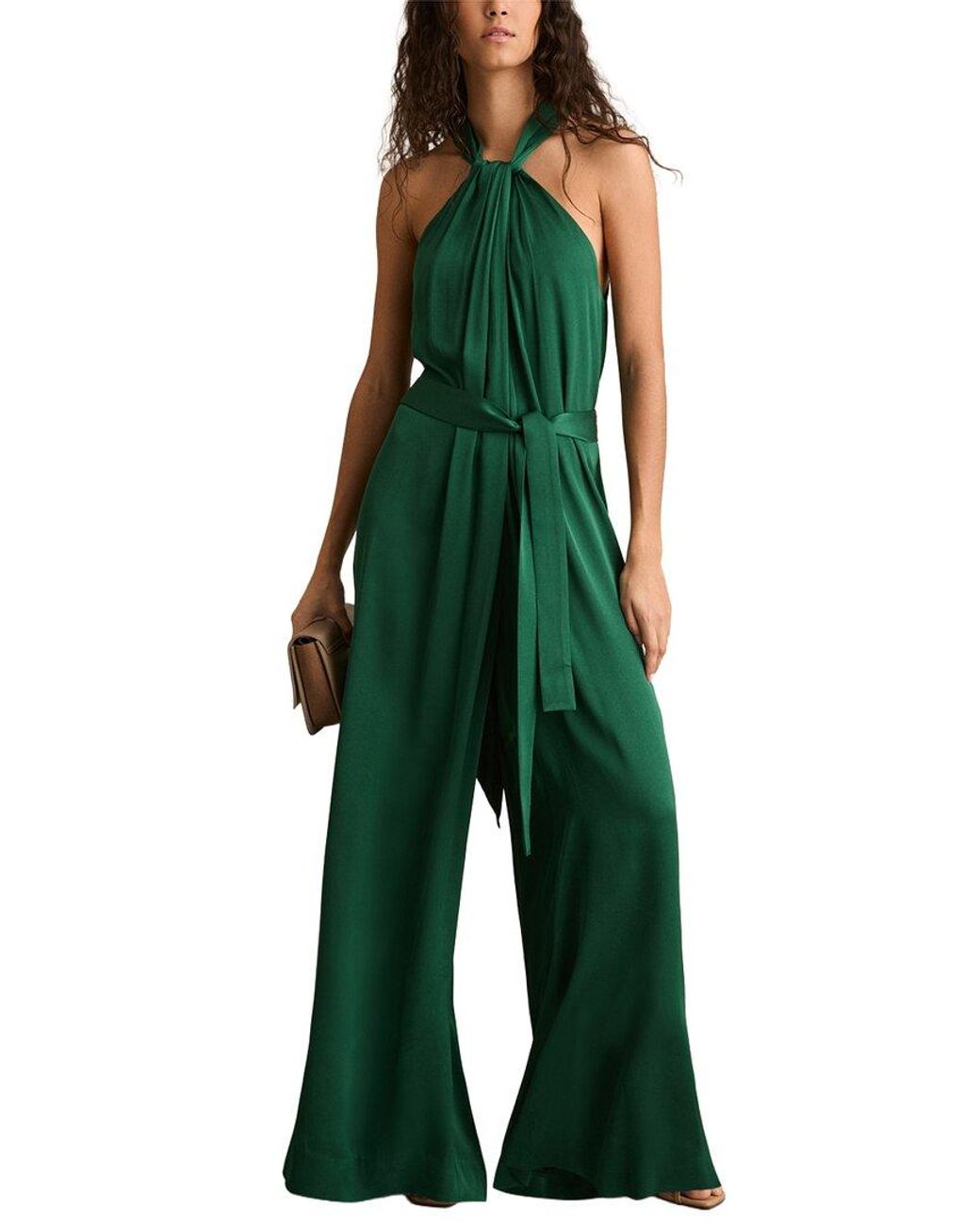 Reiss Green Rosin Draped Occasion Jumpsuit
