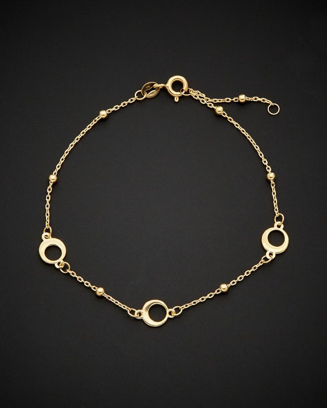 Italian Gold Black 14k Beads & Circle Station Adjustable Length Bracelet