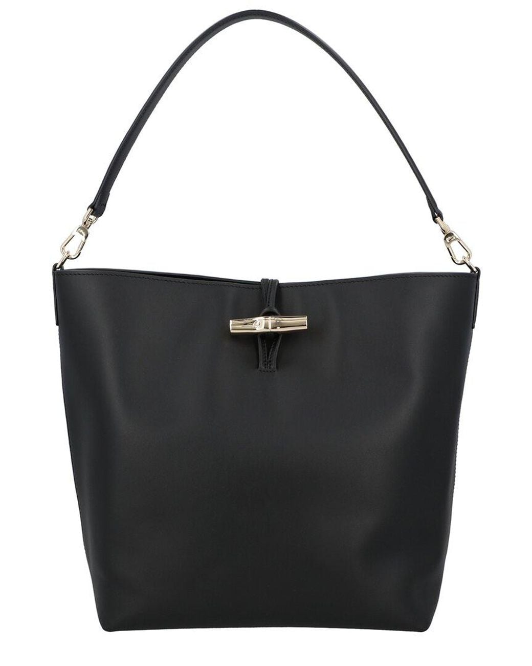 Longchamp Black Le Roseau Medium Leather Hobo Bag