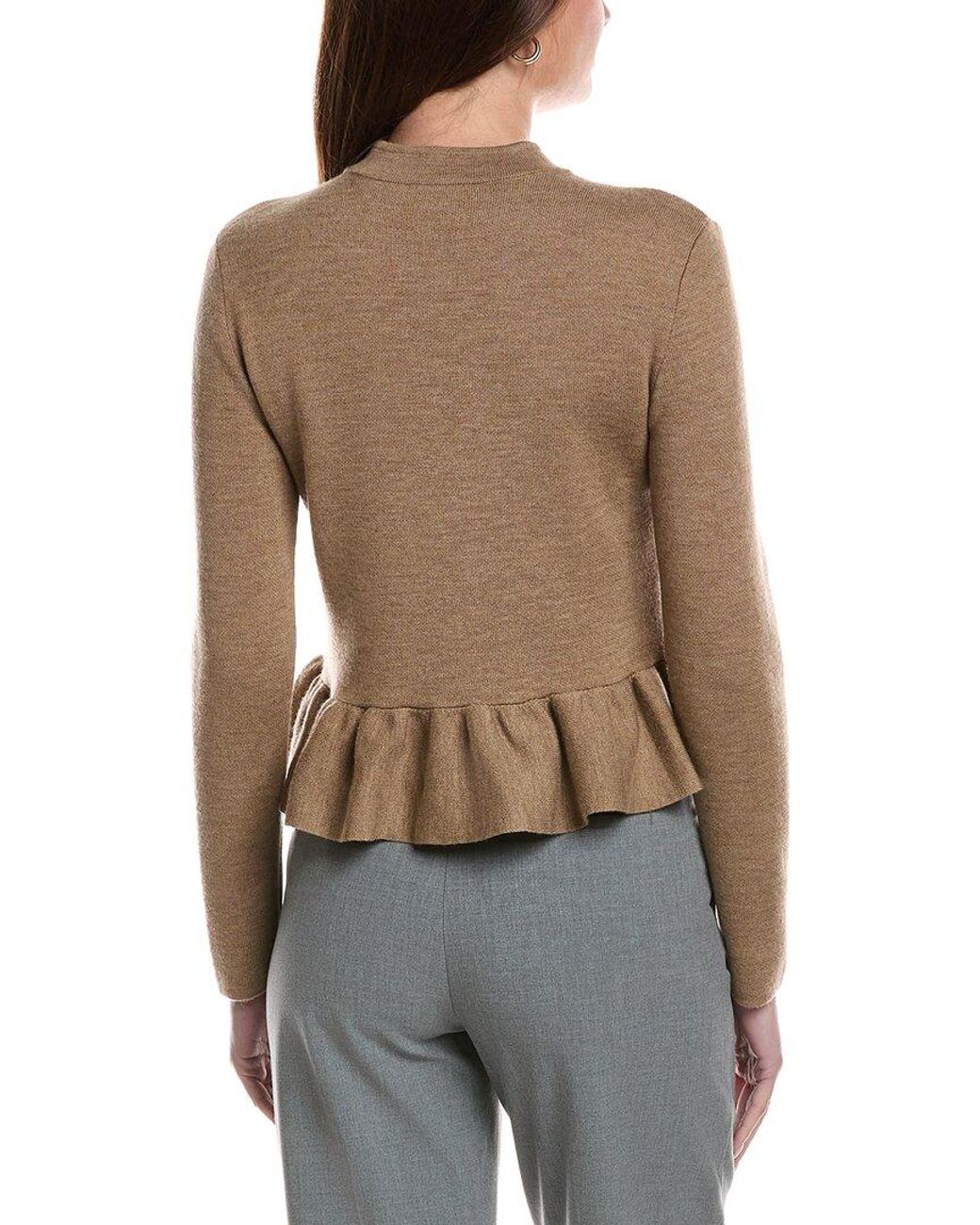Bruno Magli Brown Merino Wool Peplum Sweater Jacket