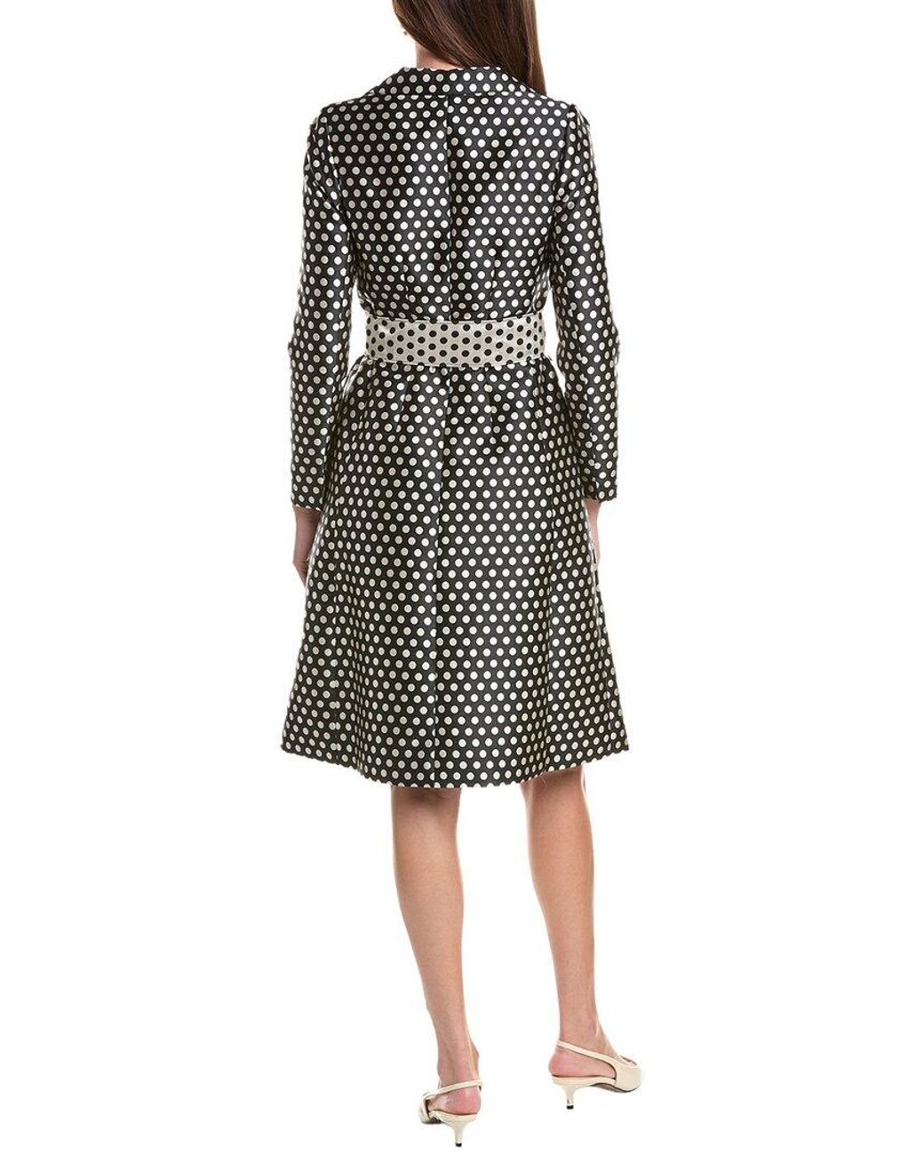 Teri Jon Black Mikado Polka Dot Flower Corsage Coat Dress
