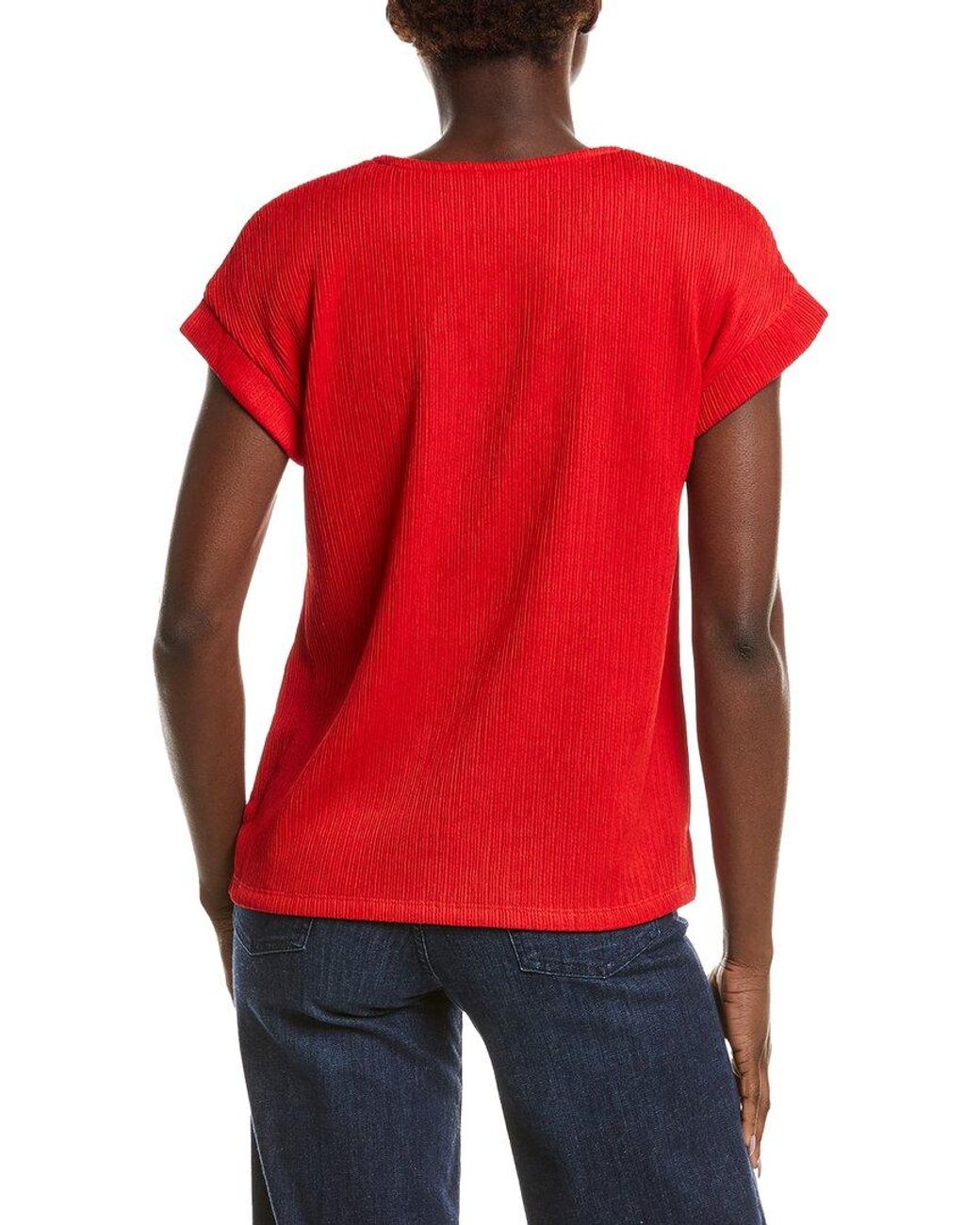 Anne Klein Red Crinkle Pintuck Knit Top