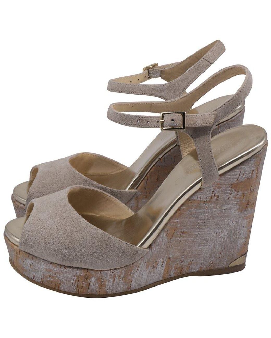 Jimmy Choo Gray Ankle Strap Cork Suede Sandal (Authentic Pre-Loved)