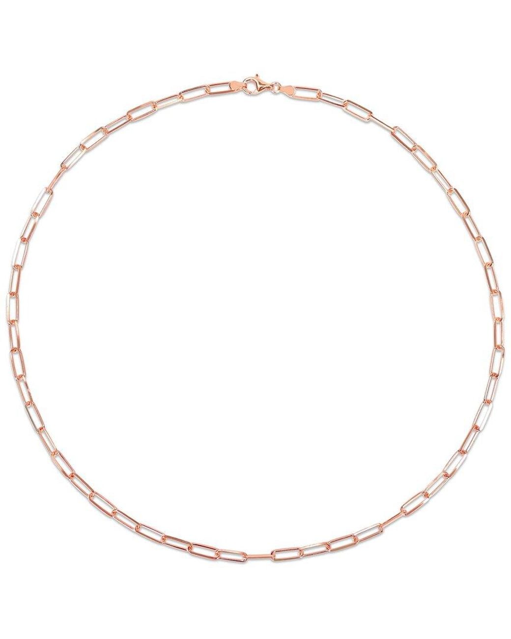 Italian Silver Metallic 18K Rose Over Diamond-Cut Paperclip Chain Necklace