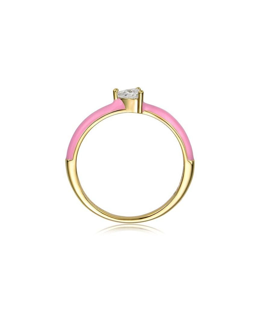Rachel Glauber Pink 14k Plated Cz Heart Solitaire Ring