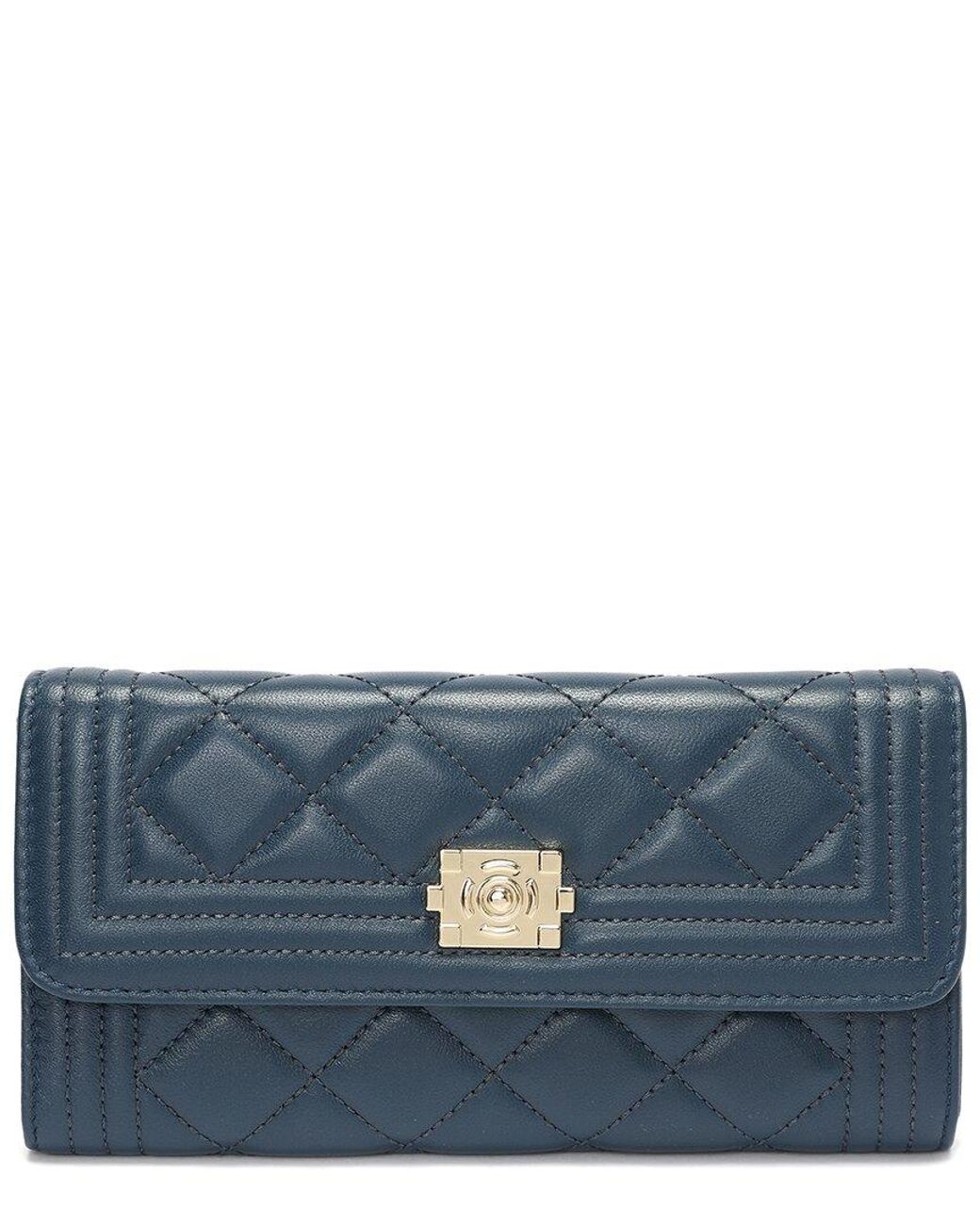 Tiffany & Fred Paris Blue Quilted Leather Wallet